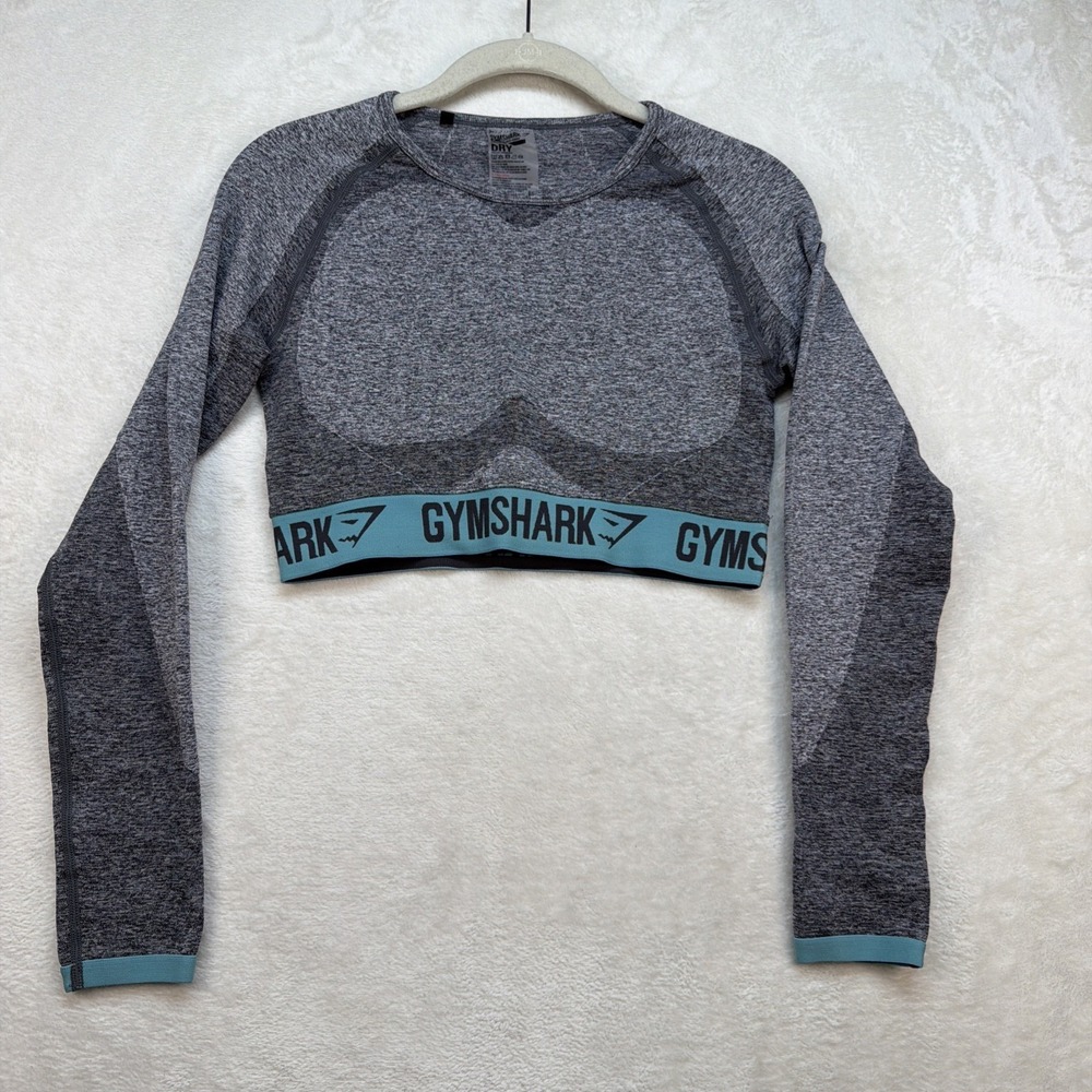 Gymshark Seamless Crop Top Long Sleeve Gray Blue Athletic Womens Medium